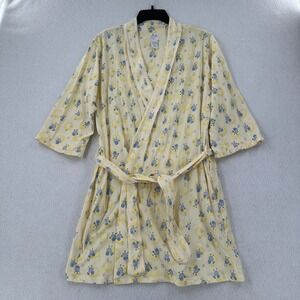 Aria Birds Polka Dot print 3/4 Sleeve Jersey Knit Short Robe MEDIUM‎ Yellow Tie